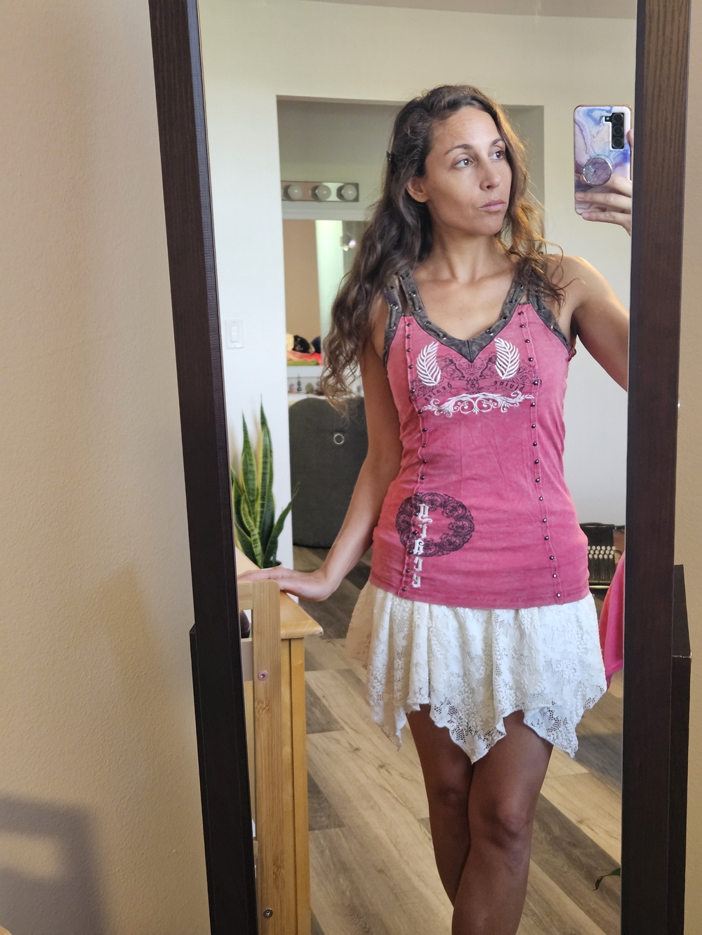 Treasure Rock Studded Lace Up Tank Top Y2K Rosy Size S